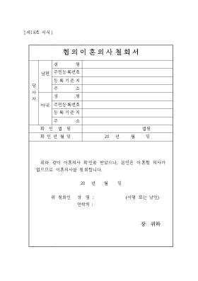 협의이혼의사 철회서(시구읍면사무소 제출용)